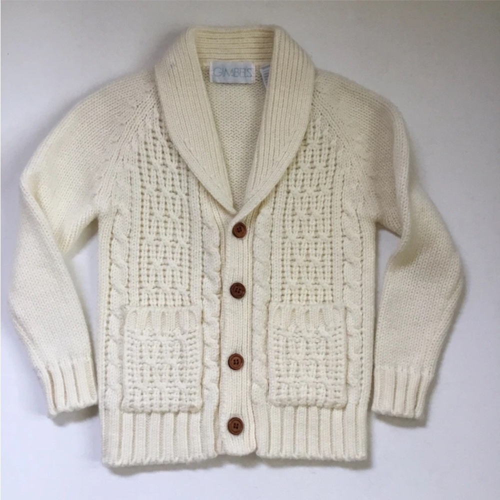 Vintage Kids Cardigan Sweater Cable Knit Fisherman